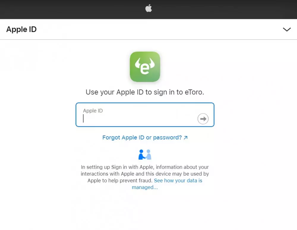 eToro login via Apple ID